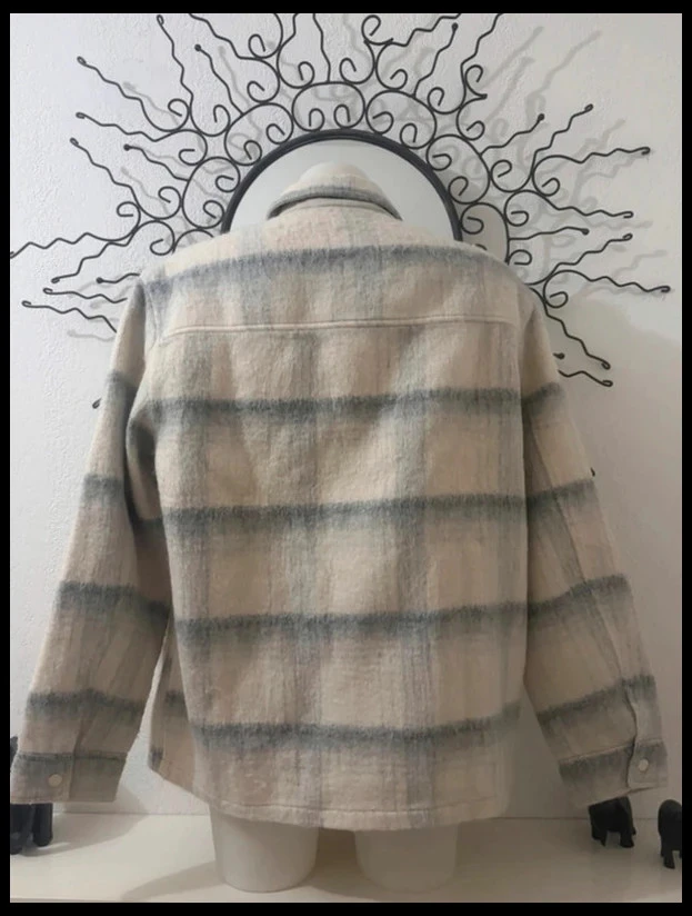 Sobrecamisa gruesa a cuadros gris marfil Jules 30% lana shacket hombre L – photo 5